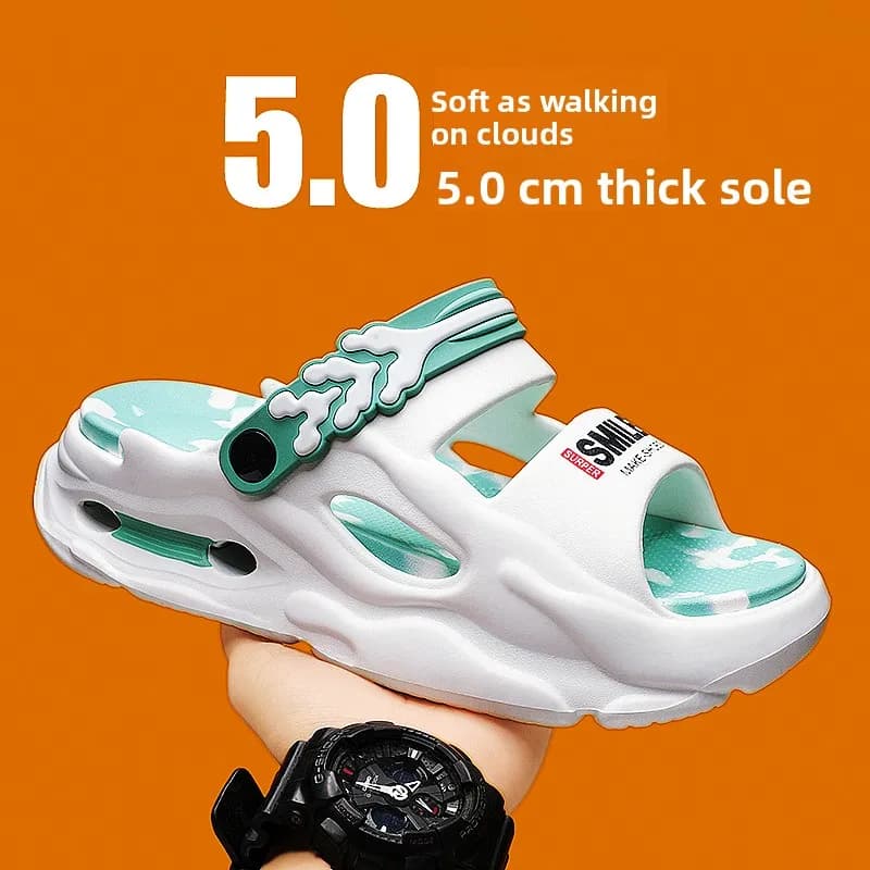 Sandali da uomo estivi con fondo spesso antiscivolo, per spiaggia, guida, sport all'aperto, casual, slip-on, con plantare confortevole in EVA