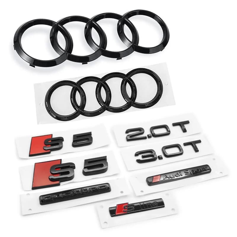 AODI S5 4 Ring Logo ABS Black 2010-2019 Car Hood Front Grill Rear Trunk Emblem Badge Sticker Quattro Sline S5 Accessory refit