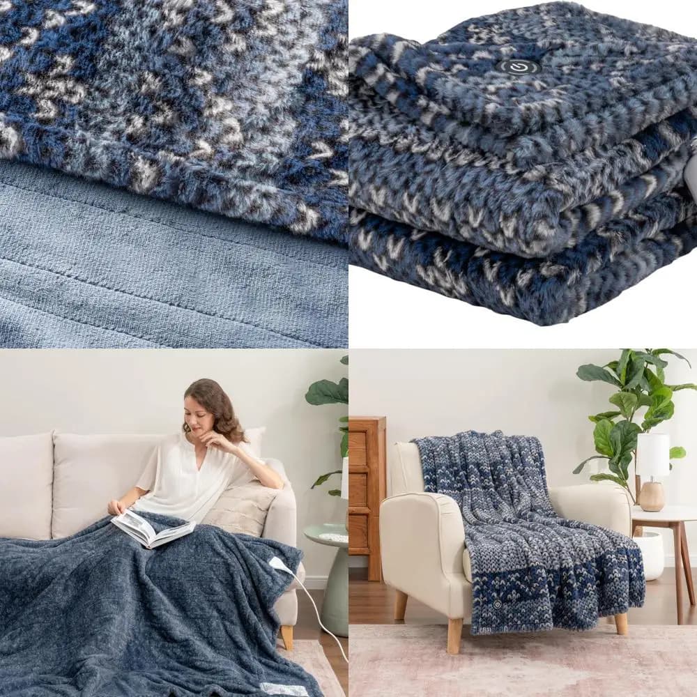 Coperta elettrica reversibile con 4 impostazioni di calore, riscaldamento rapido, spegnimento automatico, 50x60