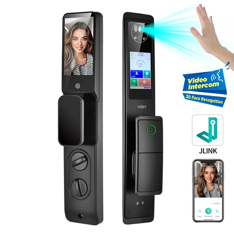 Fabbrica OEM Smart Lock Citofono in tempo reale App per fotocamera Wifi Impronta digitale Intelligente Palm Vein Serratura per porta con riconoscimento facciale 3D