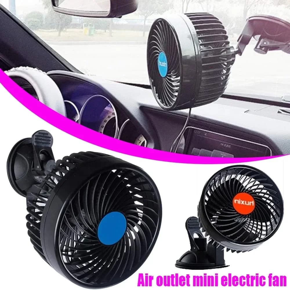 Ventola di Raffreddamento Auto Regolabile 12/24V, Ventilatore per Auto a Forte Flusso d'Aria, Ventola Circolatrice Elettrica con Ventosa per Veicoli e SUV