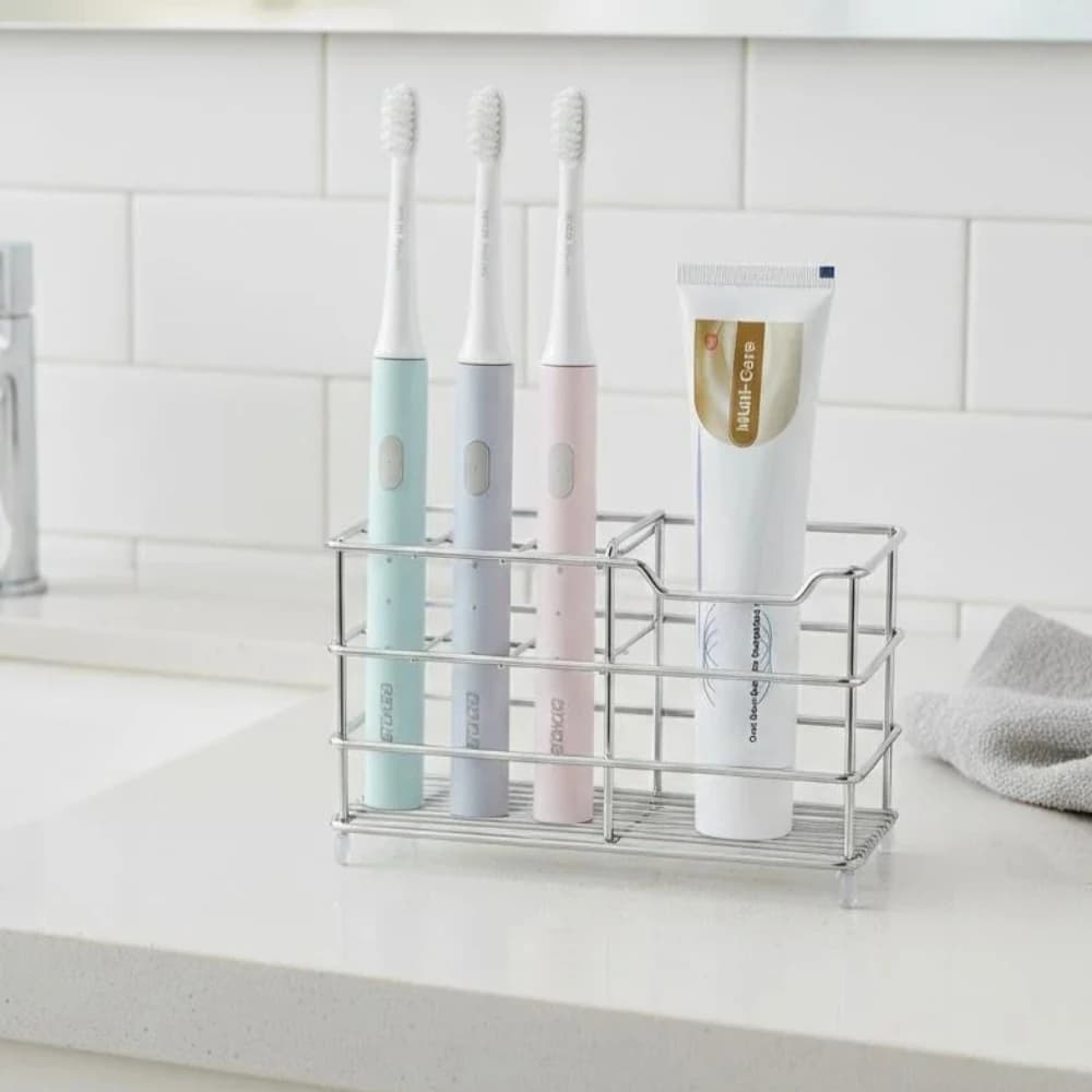 Stainless Steel Toothbrush Holder Stand 7-Slot Rustproof Bathroom Organizer for Toothpaste and Cleanser Storage