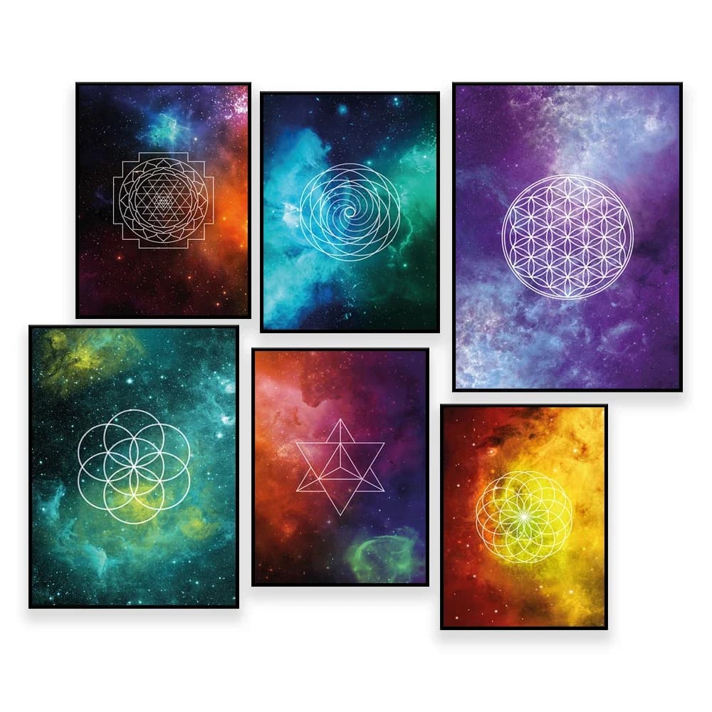 Seeds of Life, Flower of Life, Sunflower Print, Poster of sacred geometry Merkaba - Watercolor Galaxy