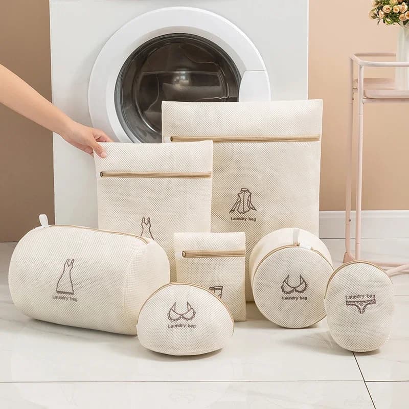 Thick Embroidery Print Laundry Bag Set 7Pcs Fine Mesh Washing Pouch for Delicates Household Clothes Organizer
