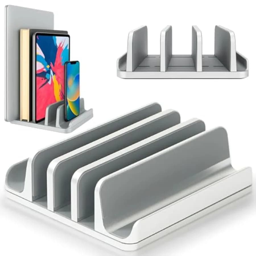 Supporto Verticale per Laptop a 5 Slot - Supporto in Alluminio per Scrivania - Compatibile con MacBook Pro/Air, Surface, Cellulari e Laptop da Gaming