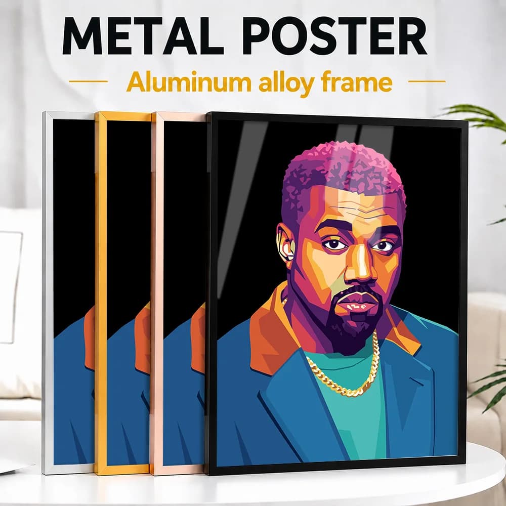 Kanye West Pop Color Framed Aluminum Metal Poster Customized Photo Retro Culture Style Wall Art For Studio Ideal Birthday Gift