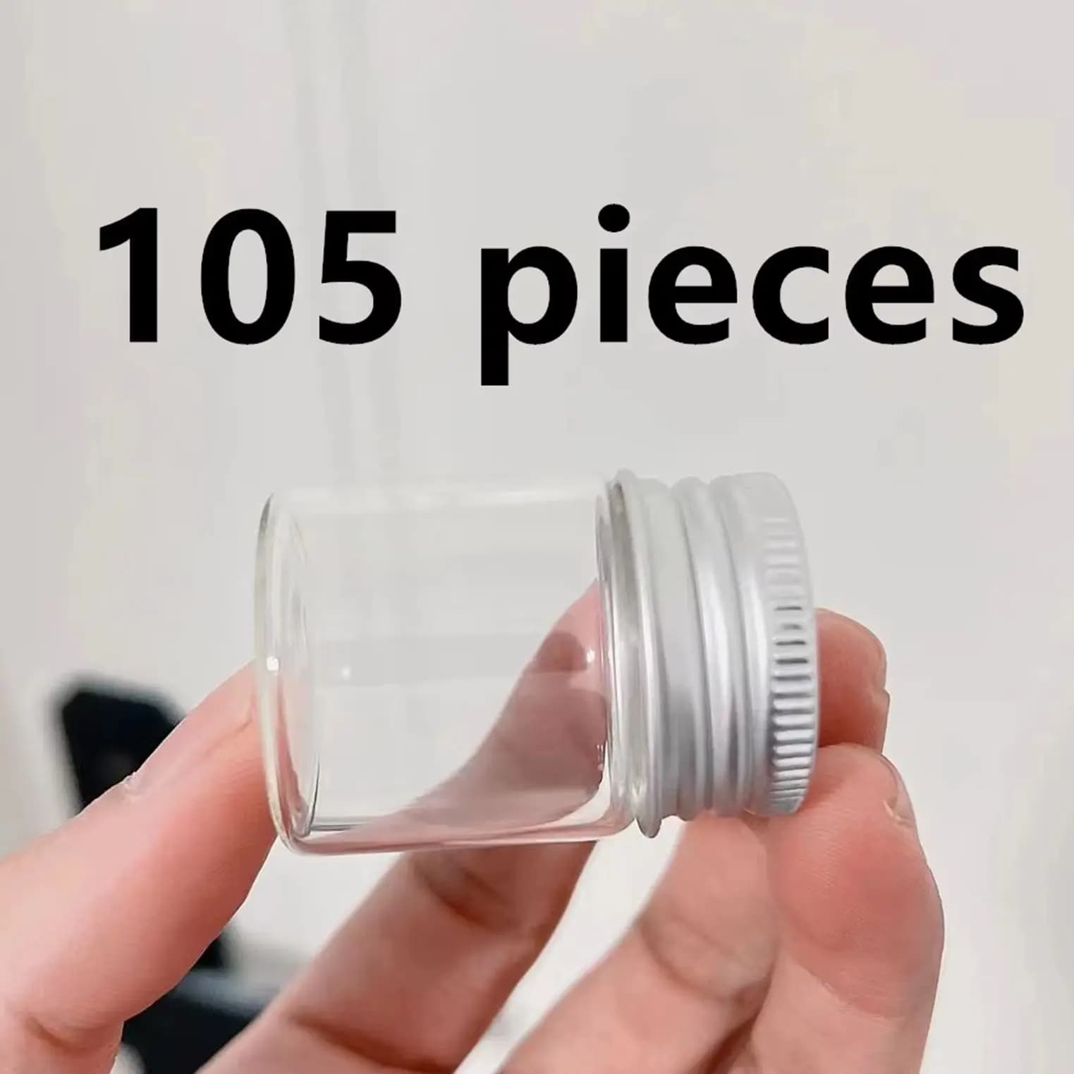 105 pezzi 21x30x40mm Bottiglie di vetro da 15 ml con coperchi in alluminio - Mini vasetti di vetro a prova di perdite per artigianato fai-da-te, spezie, stoccaggio di liquidi