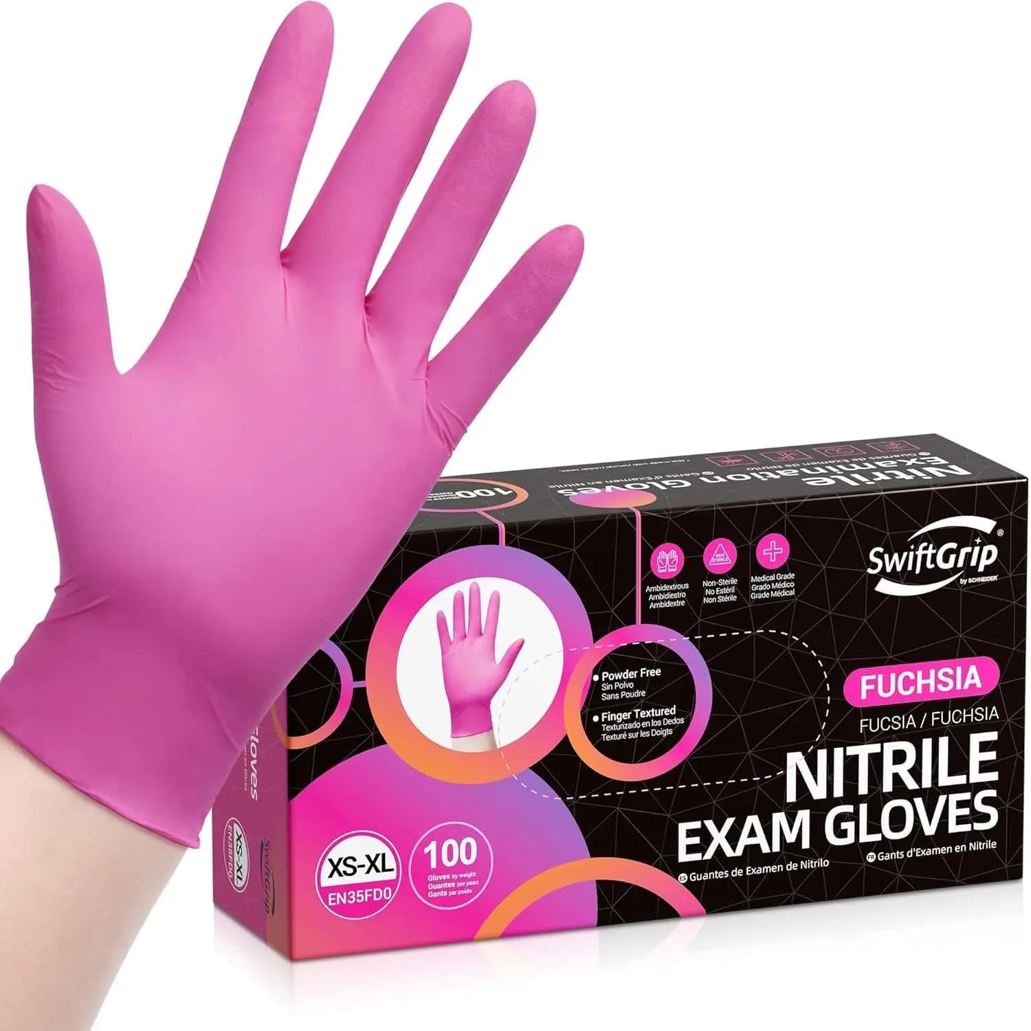 Guanti in Nitrile Monouso da 3 mil, Senza Lattice, Senza Polvere - Rosa/Fucsia