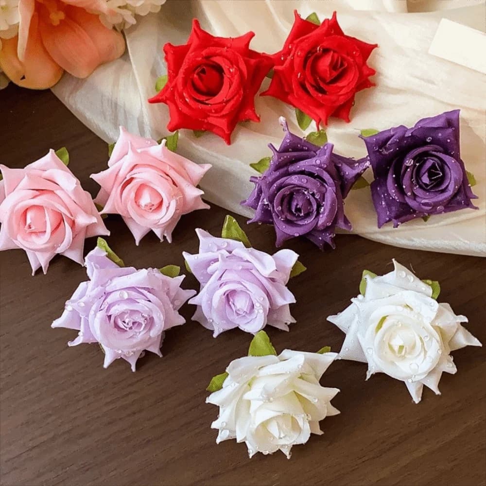 Fairy Cloth Rose Flower Earrings Solid Color Jewelry Floral Stud Earrings Large French Style Drop Earrings Women