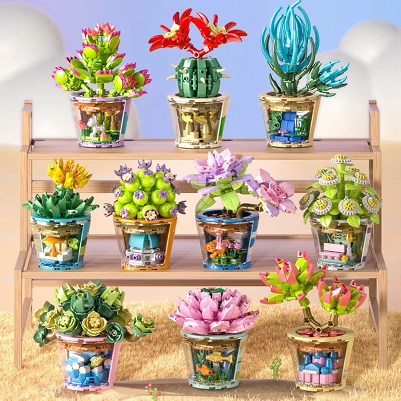 Cultured Plant Multi-Flower Pot Plant Series Building Toy Display Piece Assembly Model