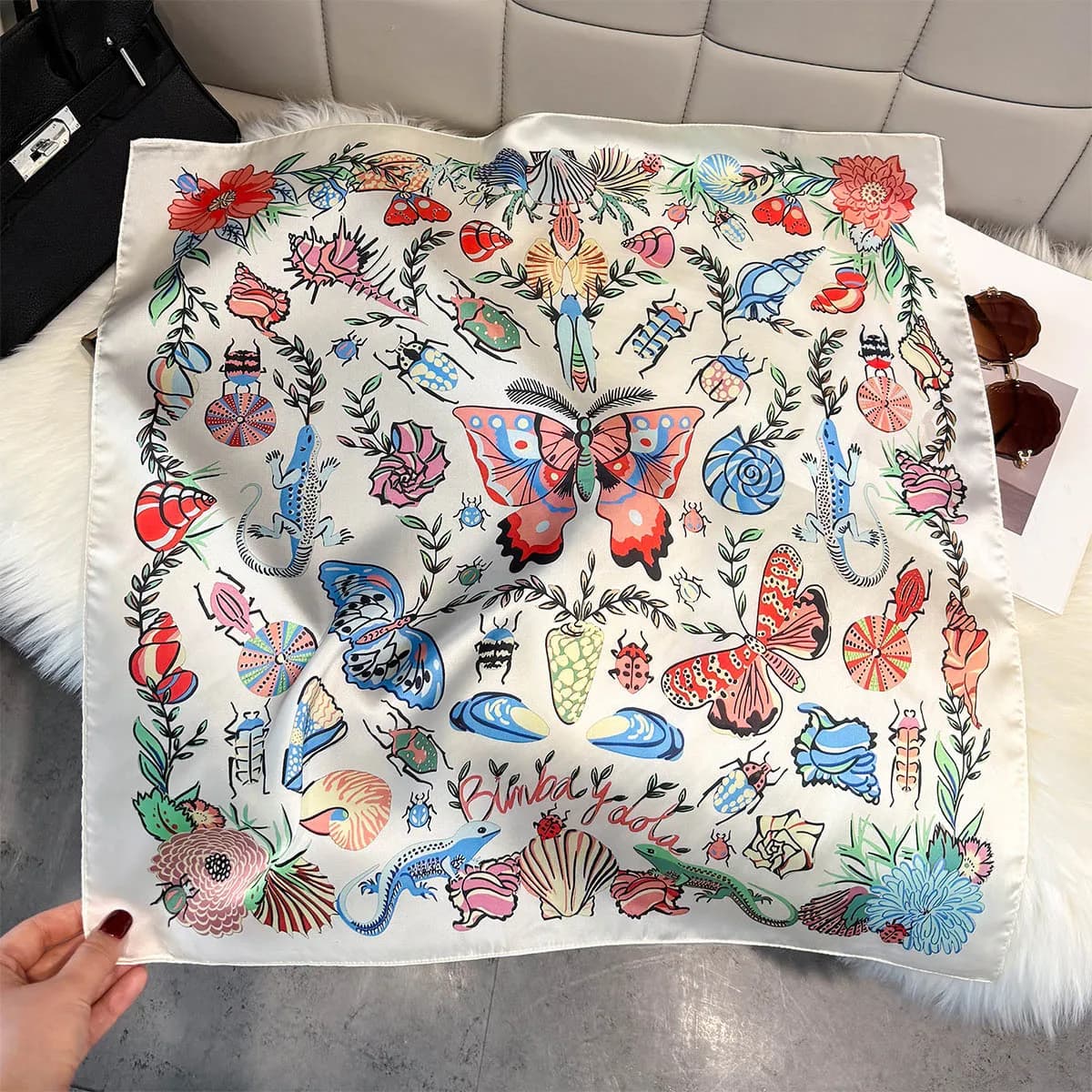 New Square Silk Scarves with Butterfly Print 2026, Soft Waist Crawls for Women, Fashion Fazzoletti, Female Hijab, Bandane