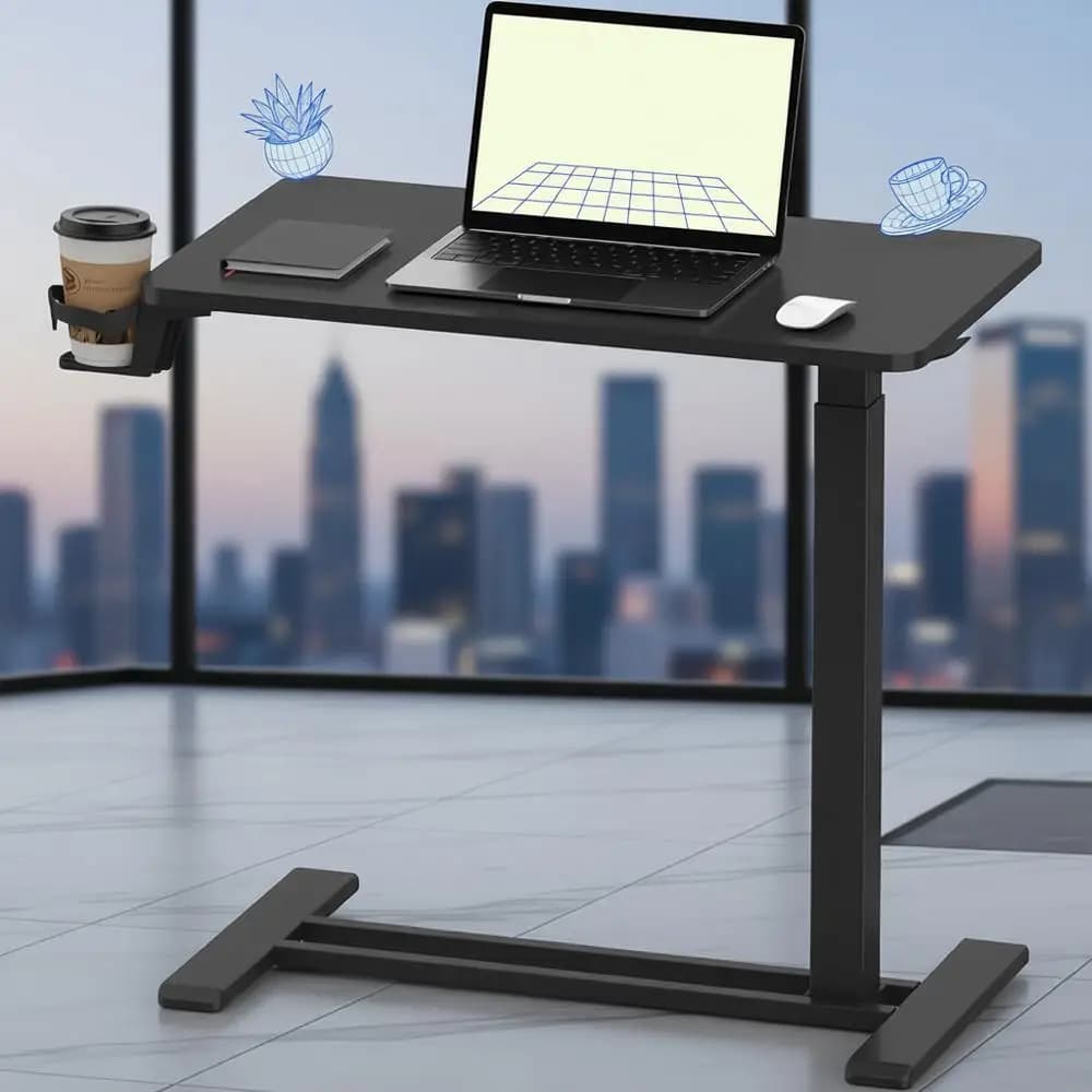 Scrivania mobile regolabile per laptop con ruote per uso sopra il letto - Scrivania pneumatica in piedi, carrello per computer con rotelle, ospedale/casa (27,6x
