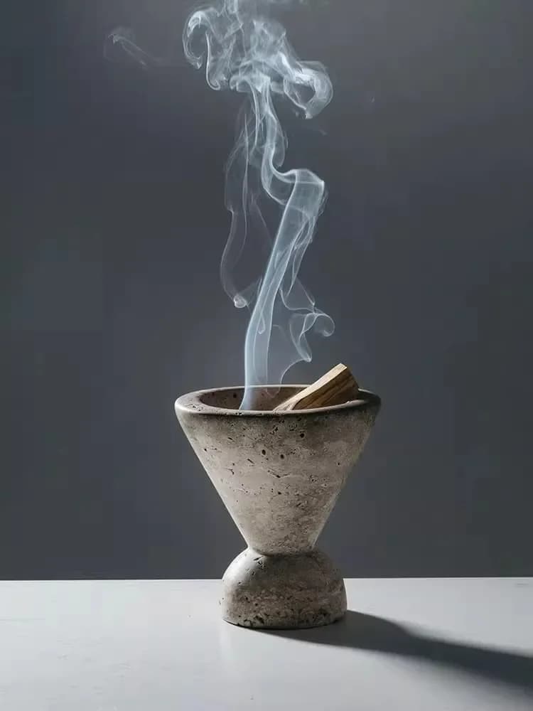 Porta bruciatore di incenso in marmo naturale per bastoncini di legno Palo Santo Mubkhar travertino beige fatto a mano