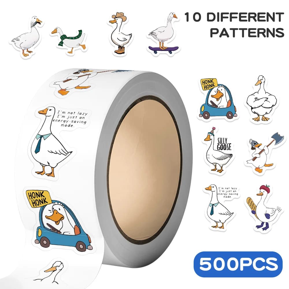 500 Pezzi Adesivi Divertenti a Tema Oca, Cartoni Animati di Oche Pazze, Decalcomanie Adesive per Scrapbook, Diari, Borracce, Custodie per Telefono e Decorazioni
