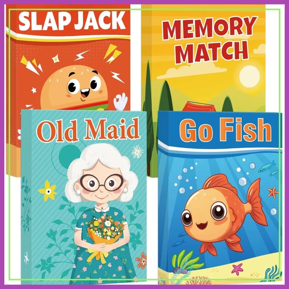 4 Giochi di Carte Classici in un Unico Pacchetto: Go Fish, Old Maid, Slap Jack e Memory Match per Divertenti Serate di Gioco in Famiglia