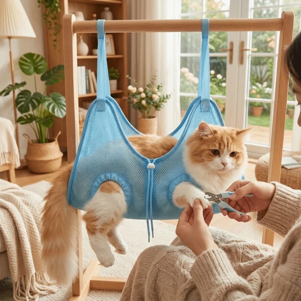 Breathable Pet Grooming Hammock Anti-Scratch Adjustable Cat Trimming Restraint Bag Fixing Harness Soft Nail Trimming Sling