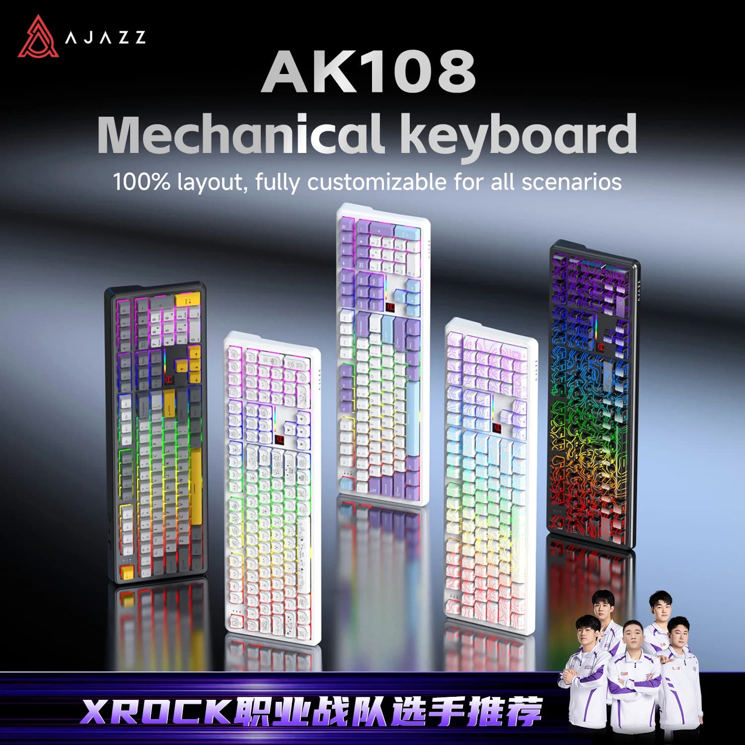 Tastiera Meccanica AJAZZ AK108 Full Key The Third Mock Examination, Supporta Hot-Swap su Tutte le Tasti, Batteria a Lunga Durata da 10000 mAh