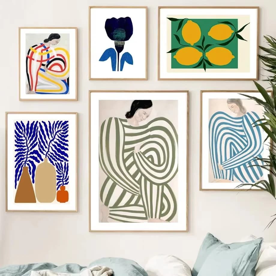 Stampa su tela HD con motivo astratto classico, pigiama a righe Linde, curve, poster per l'arredamento di soggiorno e camera da letto