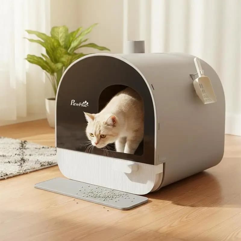 Cat litter box with lid, litter scoop, litter mat, green, 43 x 44 x 47 cm