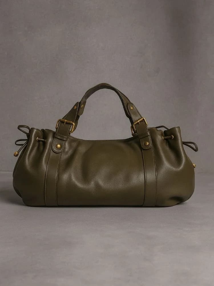 2025 New pleated women's bag in soft large-capacity leather handbag tote by retro commuting bag Shoulder bag with texture