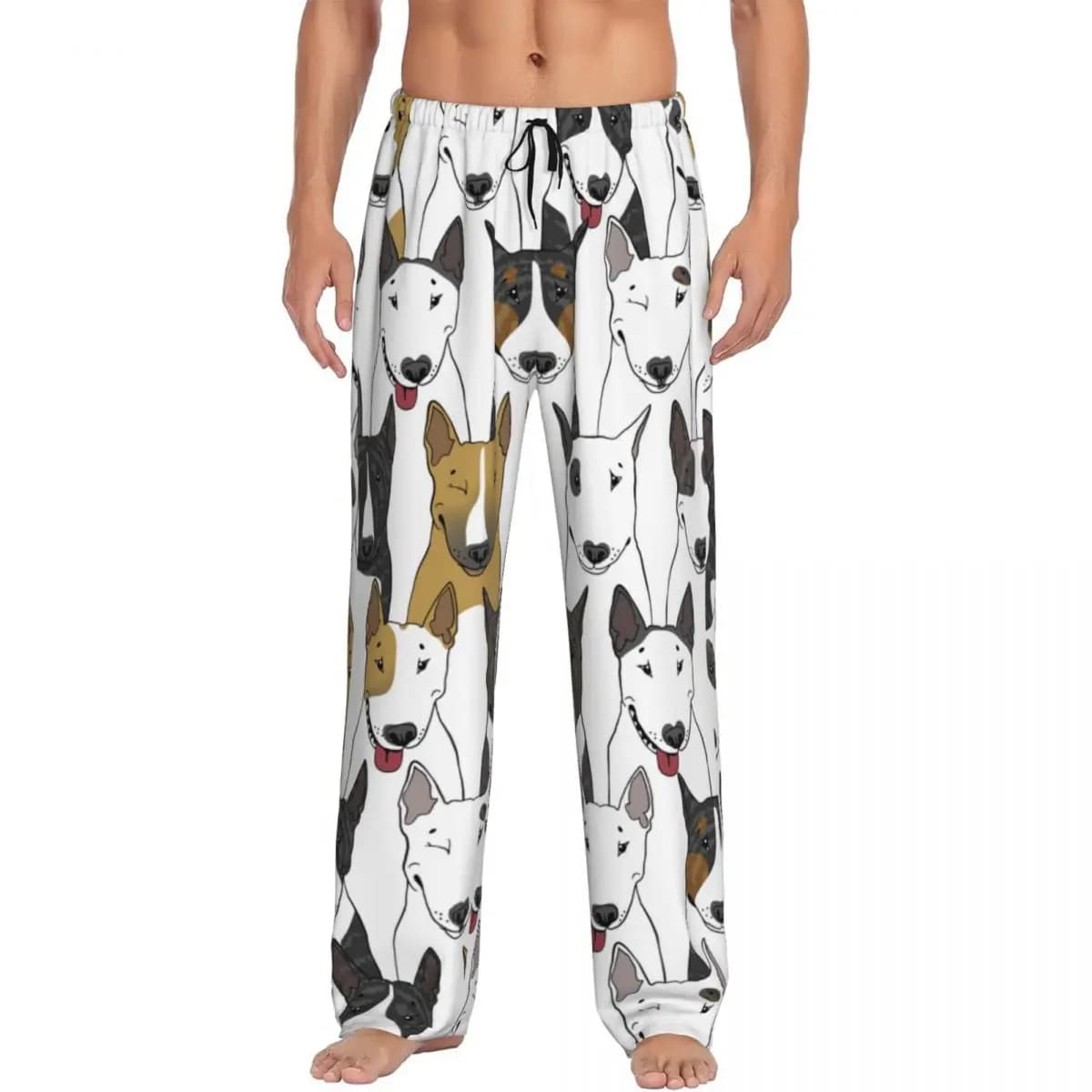 Pantaloni del pigiama da uomo stampati personalizzati Bull Terrier Dogs Sleepwear Sleep Lounge Bottoms con tasche