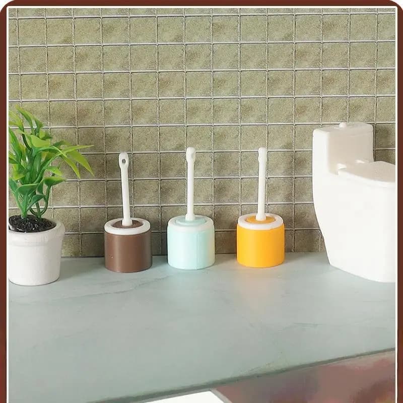 Dollhouse Mini Toilet Brush Simulation Model 3Pcs Set 112 Scale Long Handle Cleaning Tool Perfect for Mini Bathroom Decoration