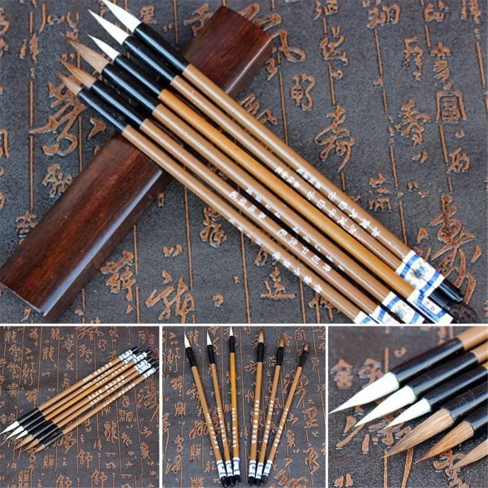 6pcs/Set Bamboo Painting Brush Practice Writing Brush Traditional Chinese Calligraphy Wolf's Hair Writing Brush