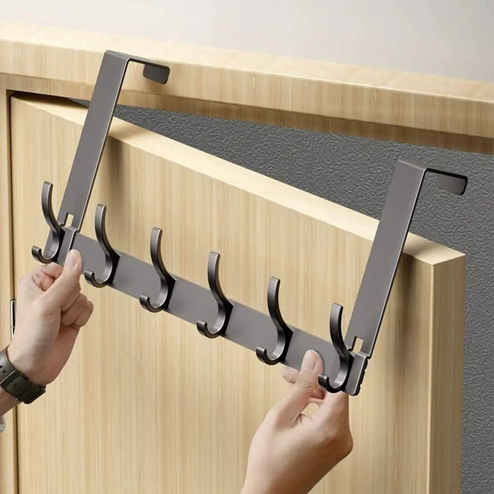 Punch-free 6/7/8 Door Hook Storage Holder Traceless Clothes Hanger Bathroom Organizer Rack Kitchen Accessories