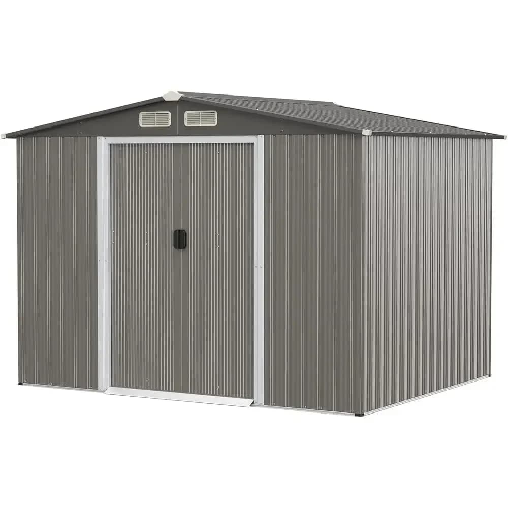 Casetta da Giardino Resistente alle Intemperie, 2,6 m x 2,1 m x 1,8 m, in Acciaio Zincato, Organizzatore Multiuso con Base, Persiane, Doppia D