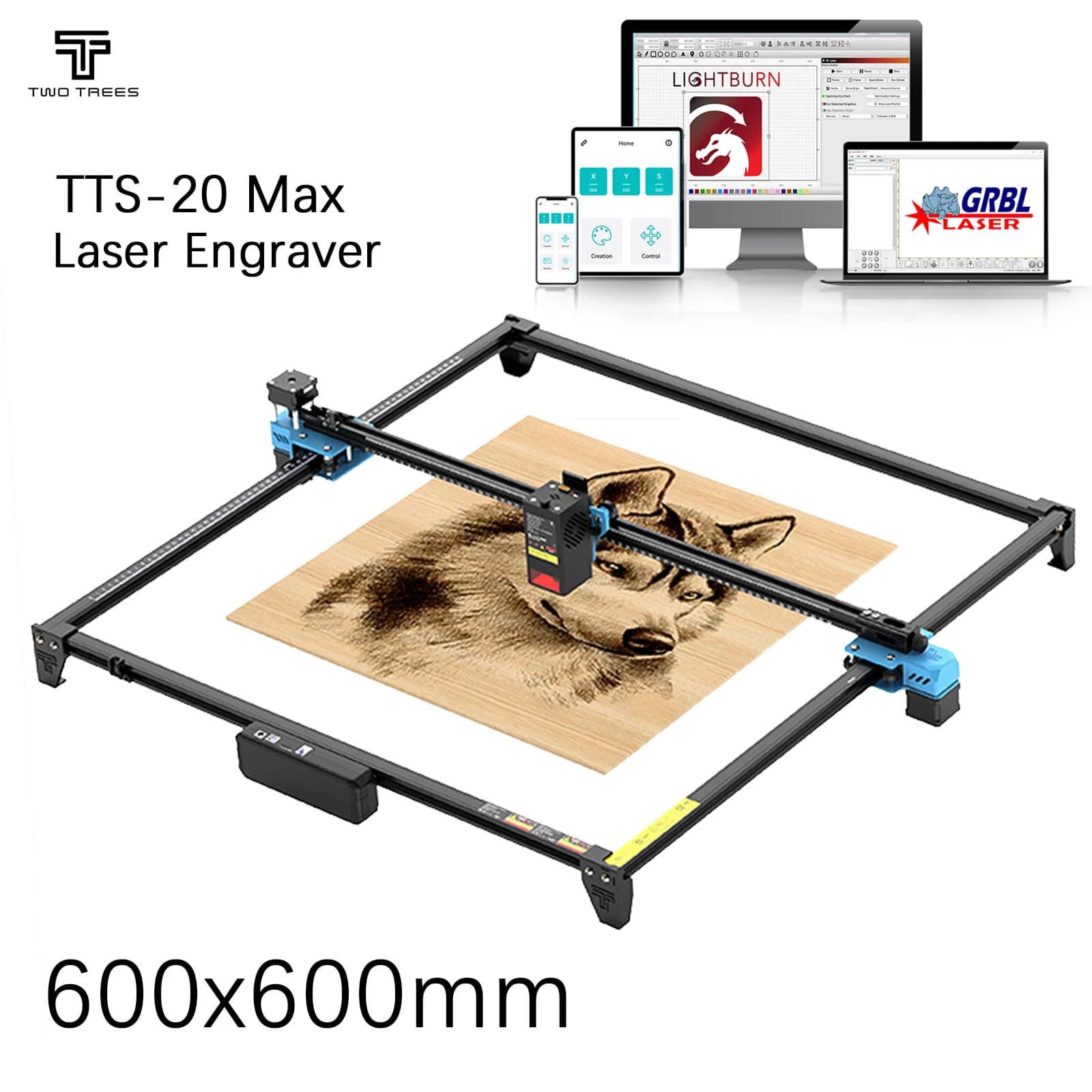 TwoTree 130W TTS-20 Max Incisore Laser CNC 600x600mm Macchina per incisione laser in metallo Macchina da taglio per legno, pelle, MDF, acrilico