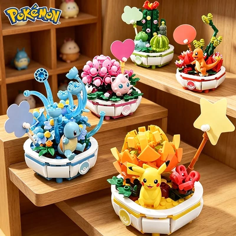Pikachu Charmander Squirtle Model New Pokemon Building Block Toy Home Decoration Plant Potted Flower Brick Girl Toy Holiday Gift