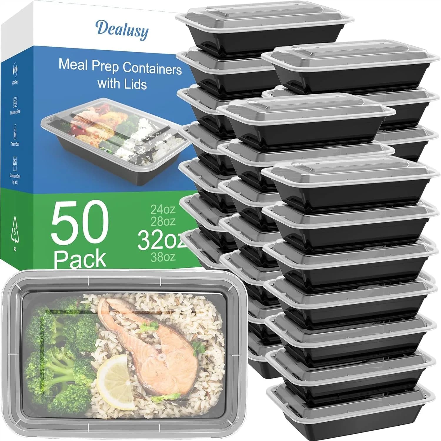 Confezione da 50 Contenitori per Pasti da 32 oz con Coperchi, Scatole Bento Riutilizzabili e a Prova di Perdite per Pranzo, Adatte a Microonde, Congelatore e Lavastoviglie