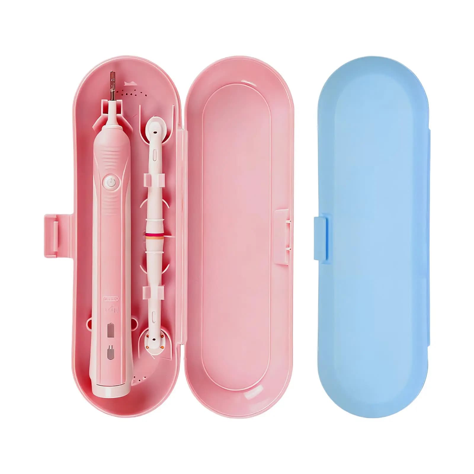 2-piece electric toothbrush travel case: Durable ABS, secure snap closure, universal for round head Oral-B (D12013/D7000, etc.)
