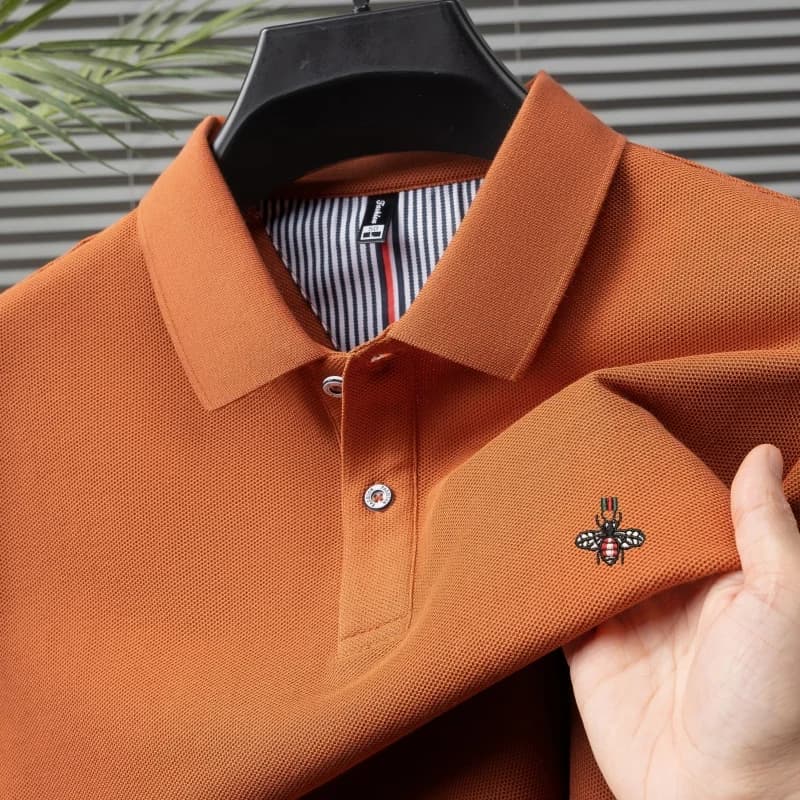 Polo da Uomo Estivo 100% Cotone Puro, Casual Business, Traspirante, Manica Corta da Golf, con Ricamo Raffinato a Forma di Ape