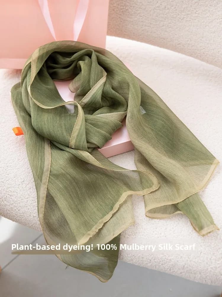 Lagur Silk Long Scarf Lightweight Summer Thin Shoulder Wrap Gradient Color Plant Madder Dyeing New 2026 Fashion