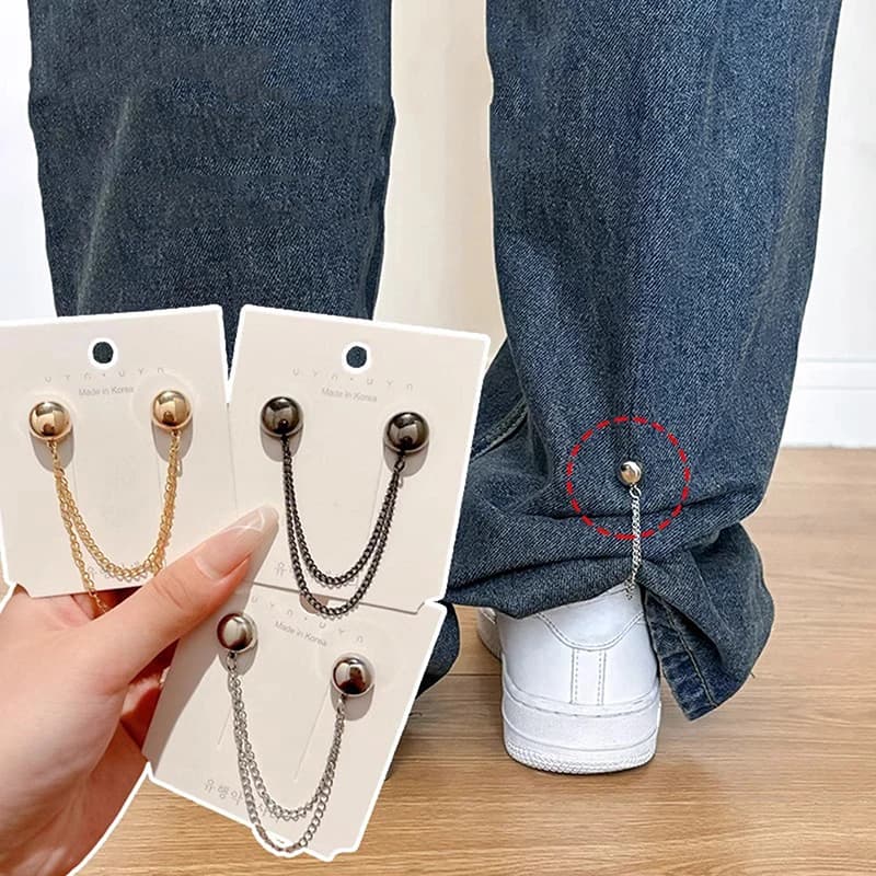 2Pcs With Chain Metal Jean Buttons Clip Clothes Scarf Trouser Legs Cuff Fixing Magnet Pins Multi-Function Magnetic Clothing Clip