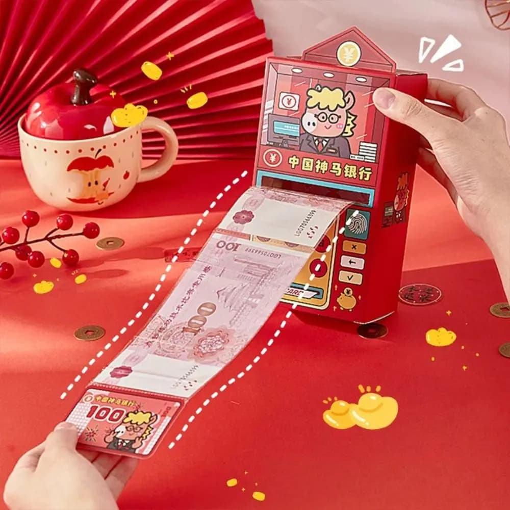 Busta per soldi a forma di cartone animato da 10 slot Tasca per soldi divertente ATM creativa Imballaggio fai-da-te Migliori auguri Festival di primavera Hongbao