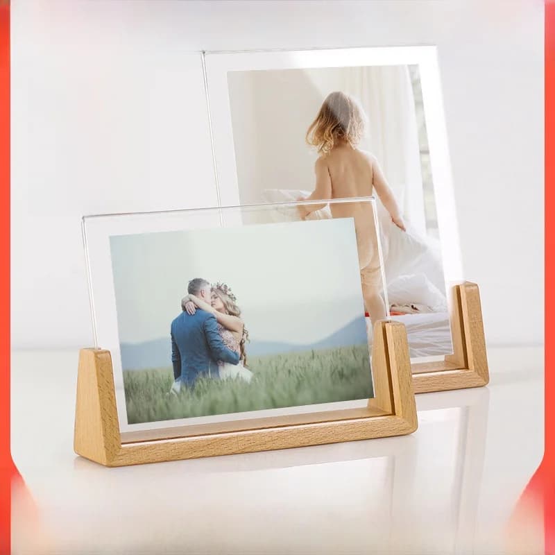 Acrylic Picture Frame Walnut Base U-Shaped Dry Flower Frame 6 Inch 7 Inch Stand Modern Simplicity Home Decoration