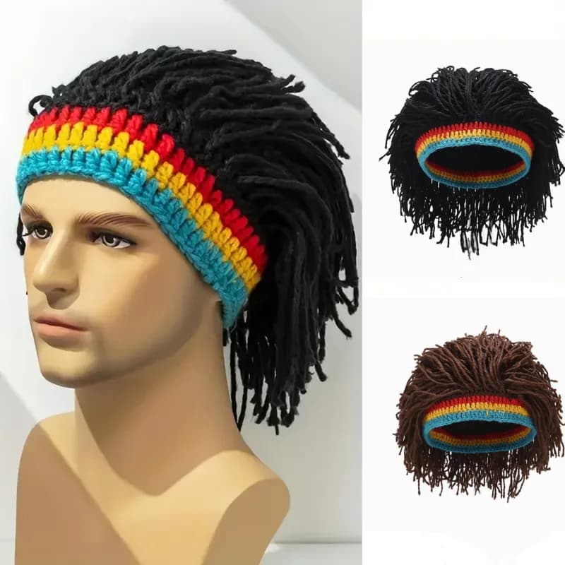 Cappello Beanie con Dreadlocks Finti per Uomo, Cappello Lavorato a Mano all'Uncinetto, Parrucca Africana Giamaicana, Accessorio Divertente per Feste di Halloween