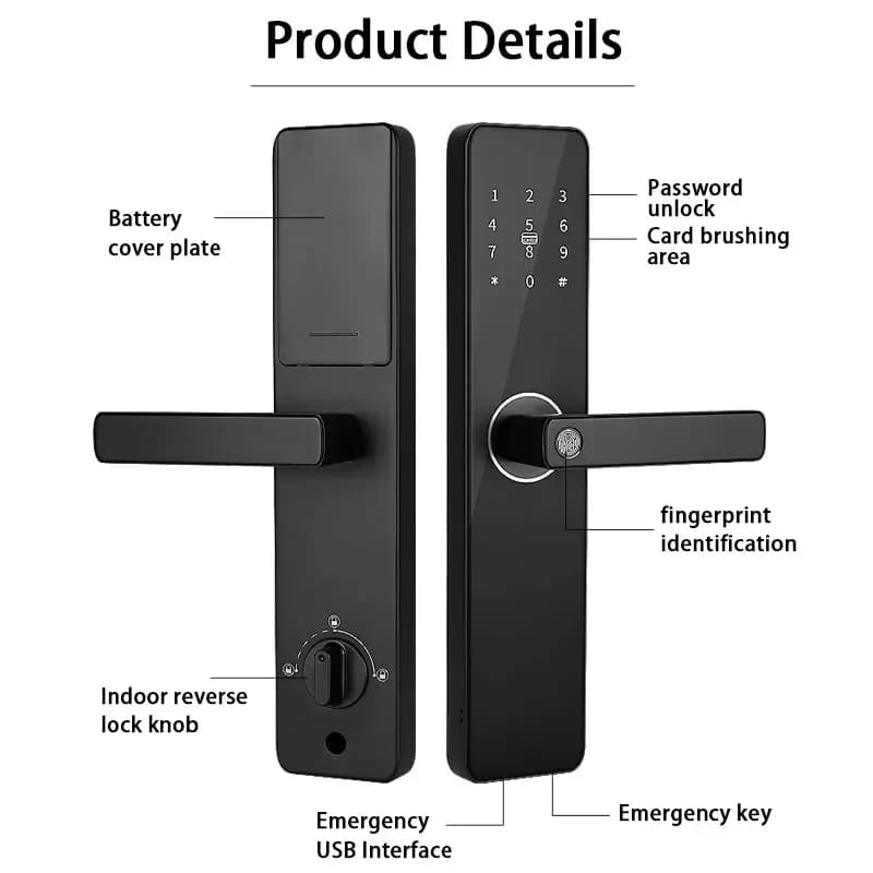 Serratura biometrica intelligente - Serratura elettronica da infilare con maniglia per impronte digitali Bluetooth per la casa