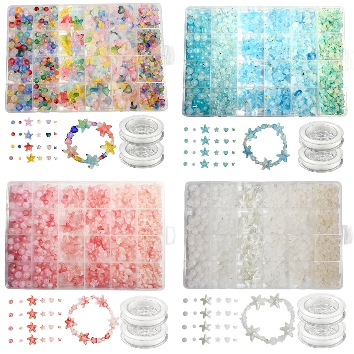 Box of 825 pieces of opaque shaded acrylic beads from 7-19 mm, 24 grids, for DIY, bracelets, necklaces, decorations. party gift
