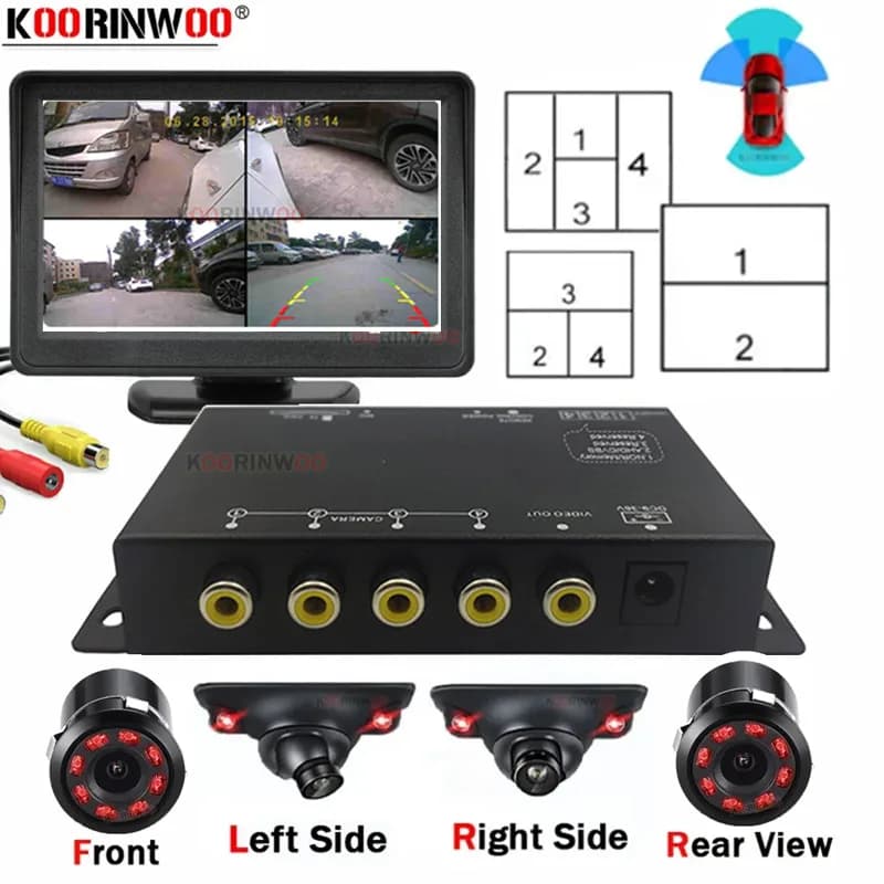 Dashcam auto recorder Smart 360 Auto Dvr Vision system around Accessories Monitor Black box for vehicle with front reverse camera
