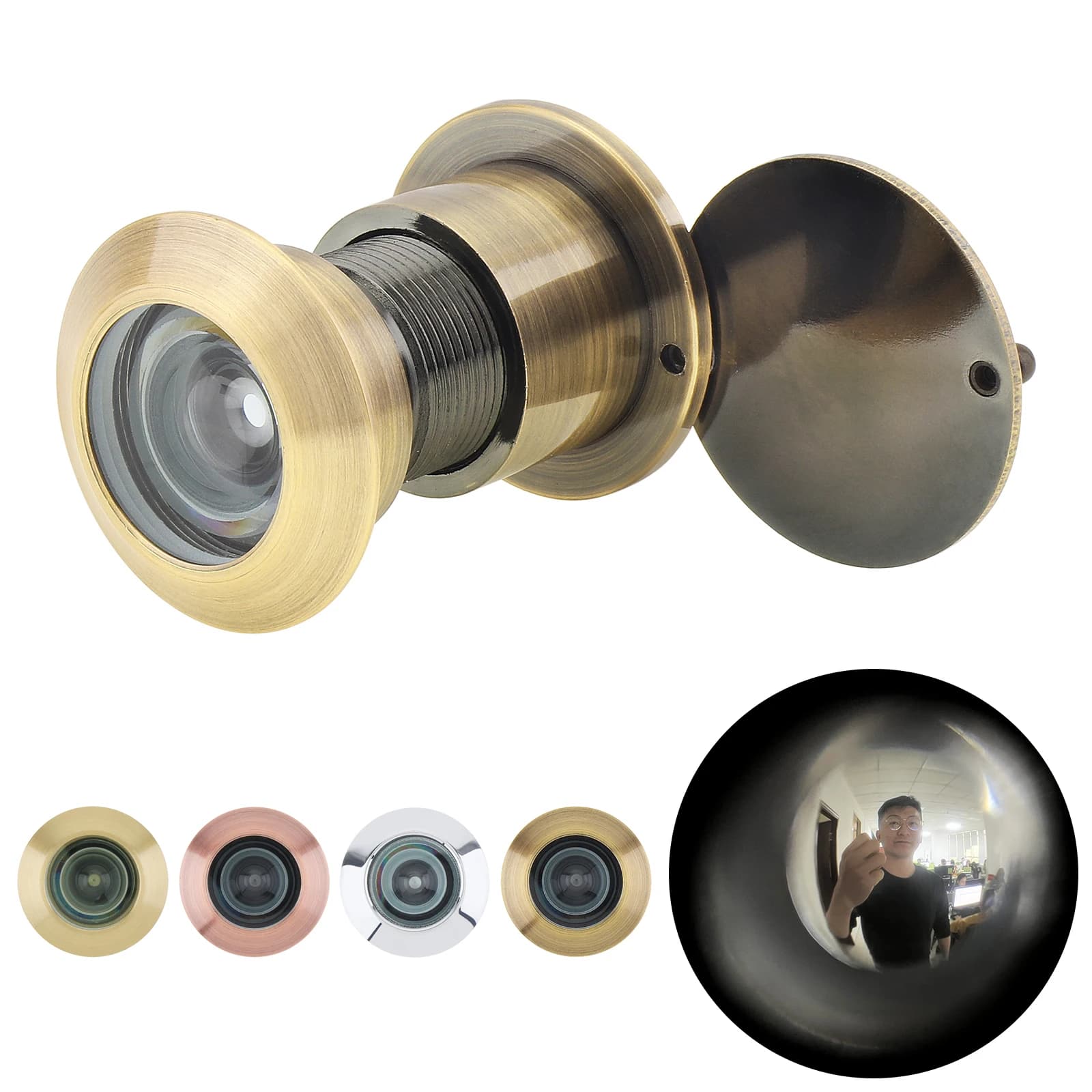 Spioncino per porta HD da 220 gradi in ottone massiccio da 1 pezzo per spessore porta 39-55 mm con copertura privacy rotante, fori Peep Peek di sicurezza