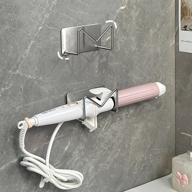 Porta asciugacapelli a parete, bigodino per capelli, piastra per capelli, portaoggetti autoadesivo in acciaio inossidabile, organizer per il bagno
