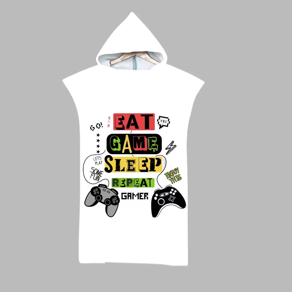 Customized Microfiber Bathroom Poncho with 3D Games Series Printing, Towel with Surf and Beach Hood, Fast Drying Travel Bathrobe