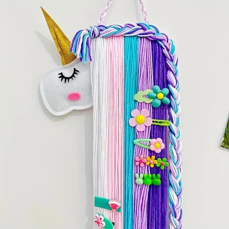 Unicorno, fermaglio per capelli per ragazza e portaoggetti per accessori per capelli, decorazione per la parete della stanza, portaoggetti per fasce per capelli, simpatico feltro fatto a mano