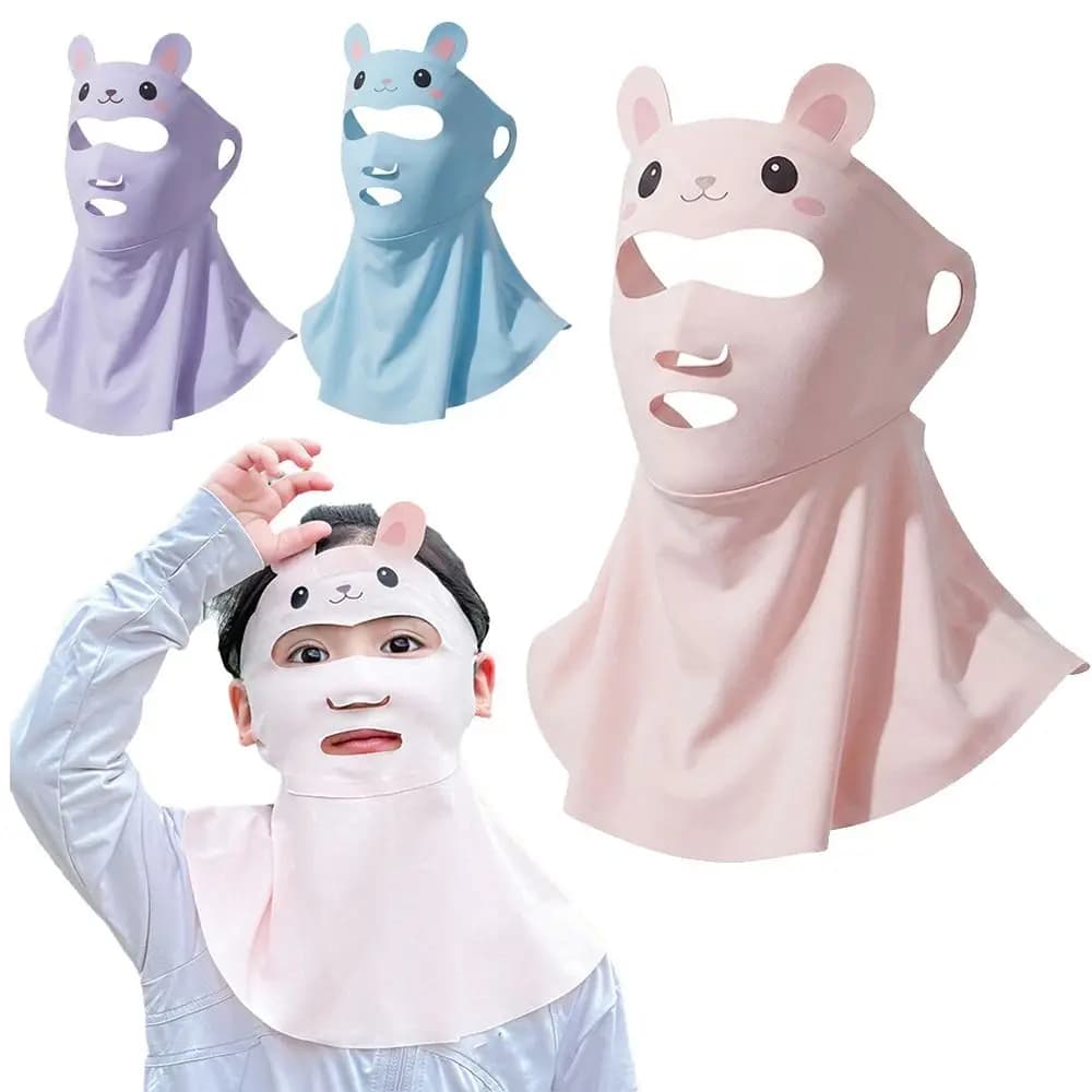 Rabbit Design Kids Sun Protection Mask Breathable Lightweight Thin Neck Sunscreen Mask High Elastic Solid Color