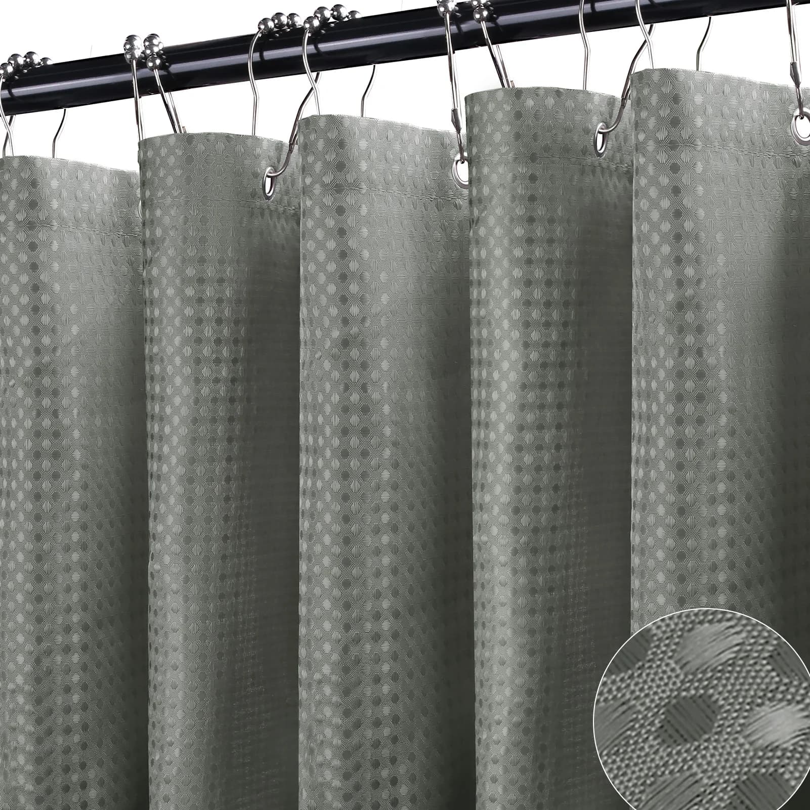 Waffle Shower Curtain 180x180cm Waterproof Polyester Fabric 12 Rust-Resistant Grommets Weighted Hem Fits Bathtub and Bathroom