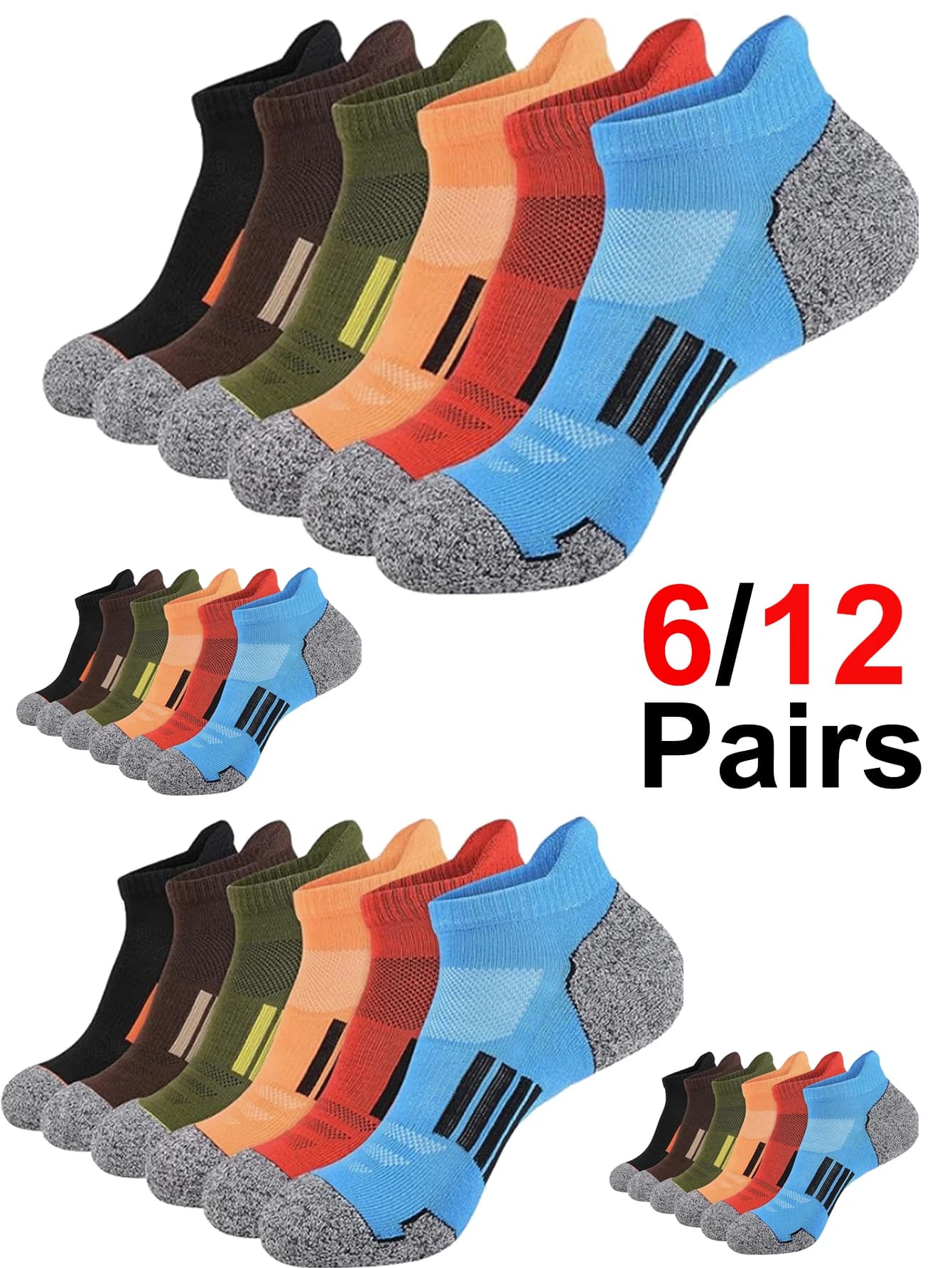 Thin Mesh Men's Sports Socks 6/12 Pairs Sweat Absorbing Breathable Casual Comfortable Non-Slip Wear-Resistant Sports Footwear