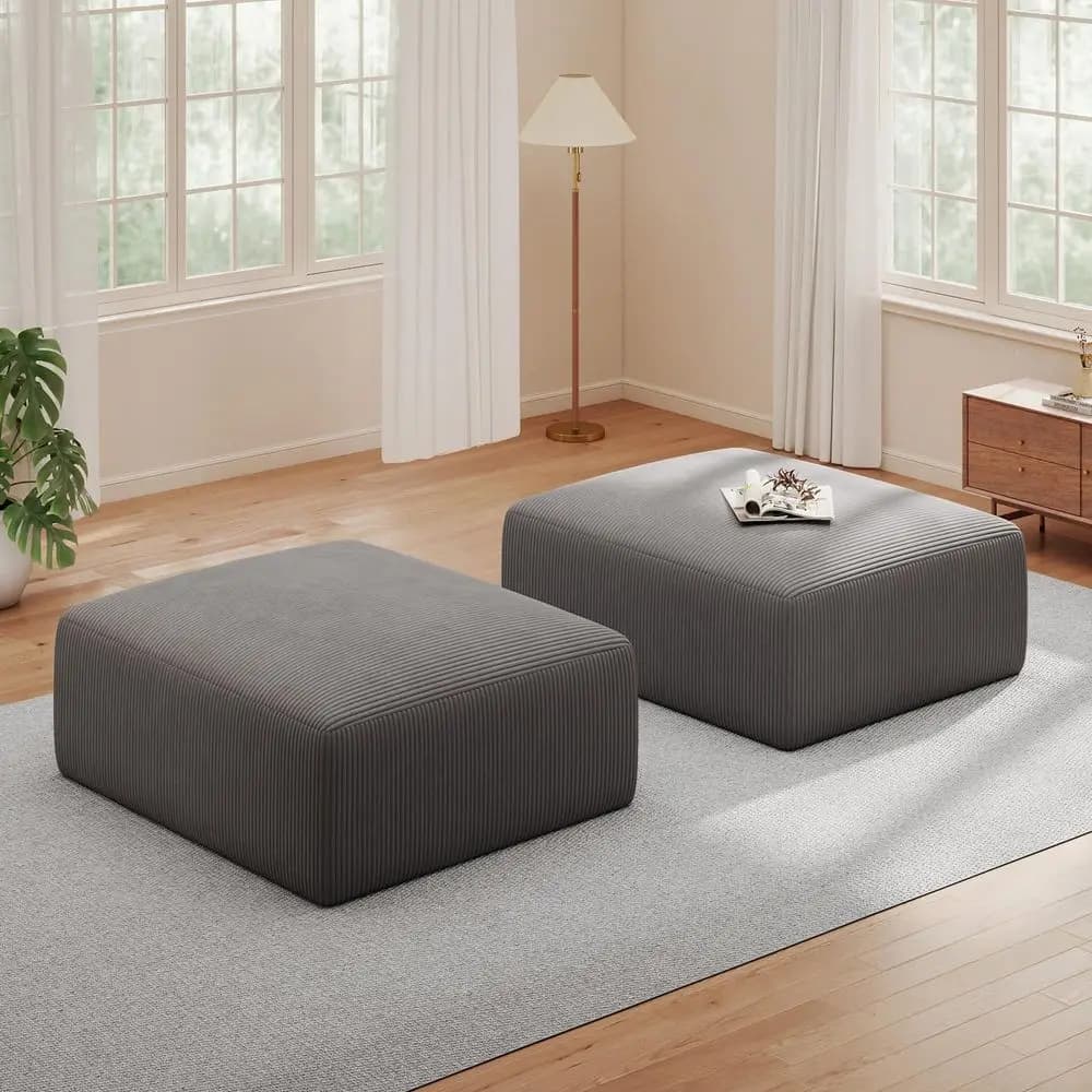 Pouf Ottoman Quadrato Grande in Corduroy, Poggiapiedi Morbido con Imbottitura in Schiuma, Pouf da Pavimento Spostabile e Poggiapiedi Ampio